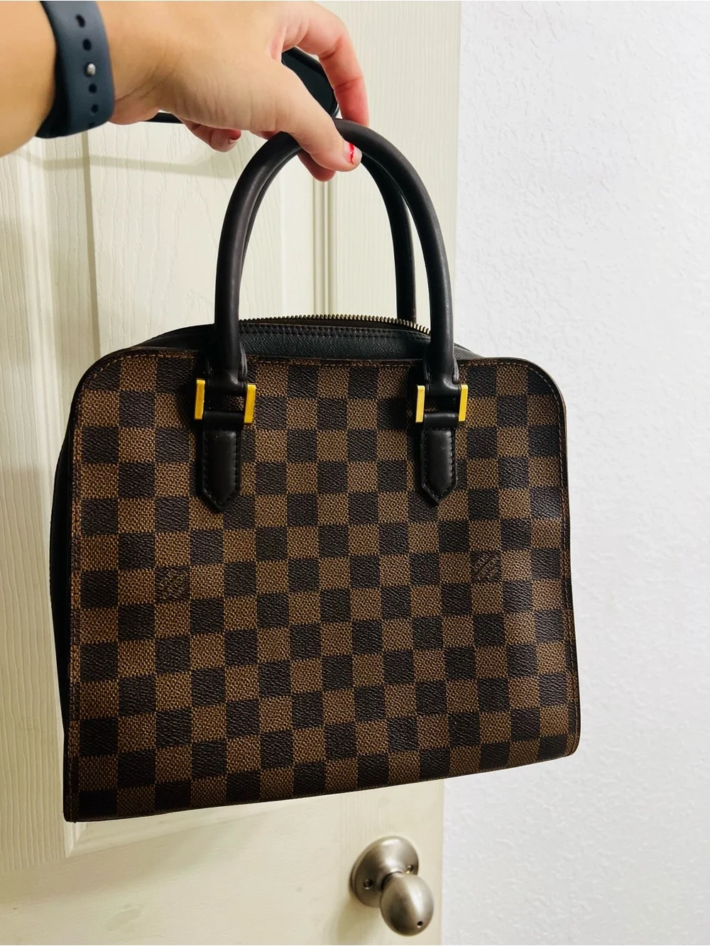 Louis Vuitton Brown Damier Ebene Top-Handle Satchel with Black Trim